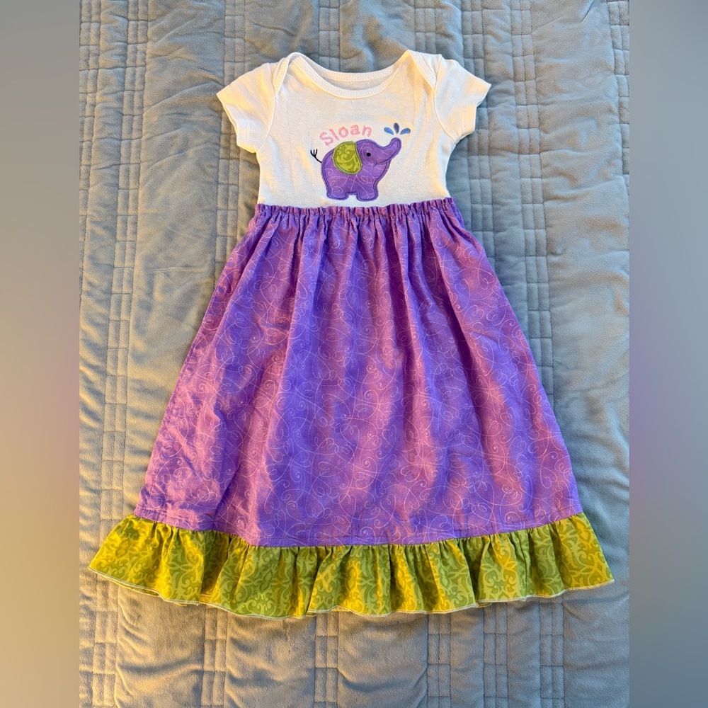 Newborn to 3 month Monogrammed “Sloan” handmade dresses with bodysuit attached